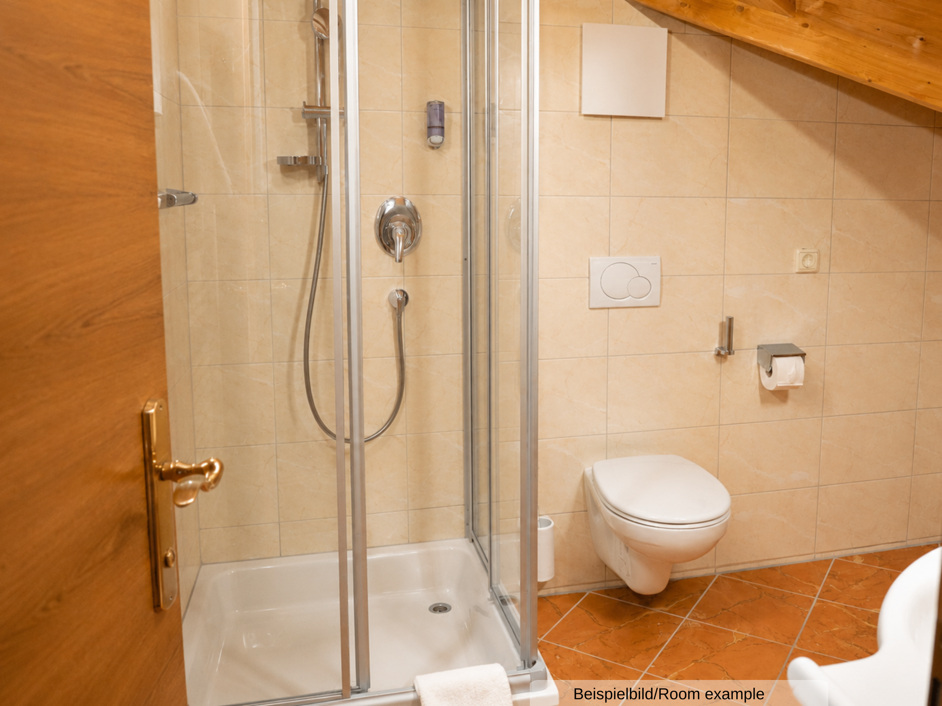 Beispielbild eines Badezimmers in der Familiensuite, mit Dusche und WC